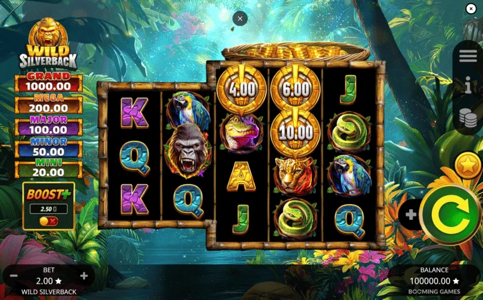 Wild Silverback - Màn hình trò chơi chính với lưới 3-3-4-4-4